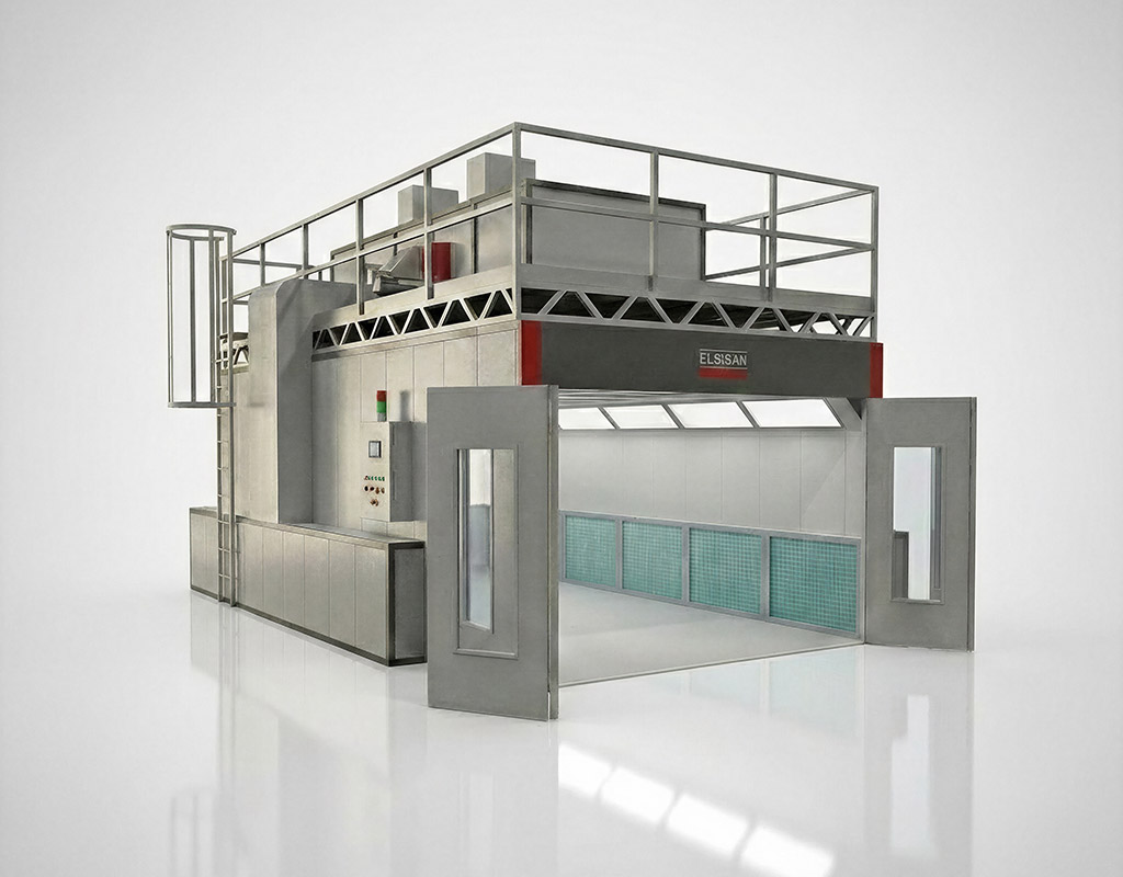 Yanlardan emisli kuru filtreli boya kabini